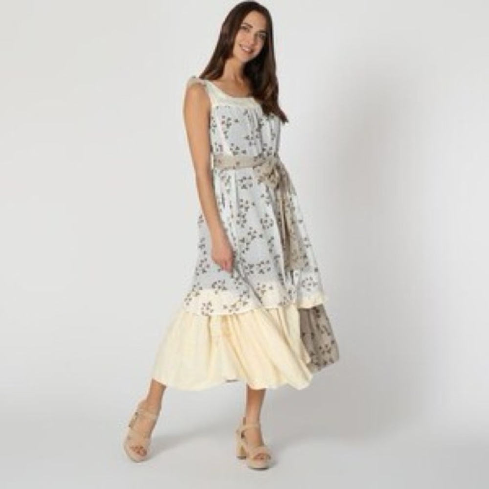 Ian Mosh Off-White & Beige‎ Strawberry Tiered Dress